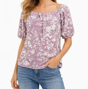 Listicle Floral Lavender Stretch Top